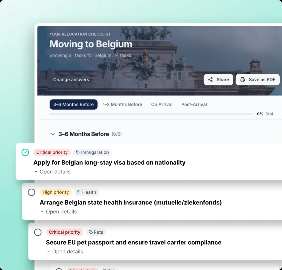 Expatica Relocator — Moving to Belgium checklist preview