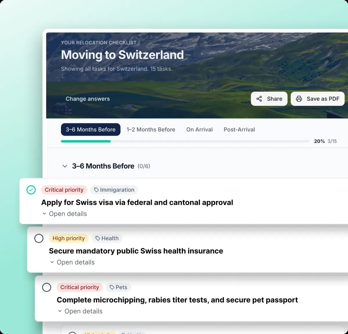 Expatica Relocator — Moving to Switzerland checklist preview